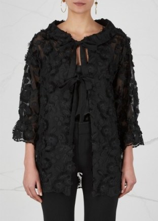 BOUTIQUE MOSCHINO Black floral-embroidered jacket ~ semi sheer evening jackets ~ chic eveningwear - flipped