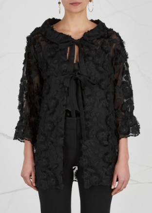 BOUTIQUE MOSCHINO Black floral-embroidered jacket ~ semi sheer evening jackets ~ chic eveningwear