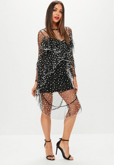 Missguided black spotty mesh dress – sheer party dresses - flipped