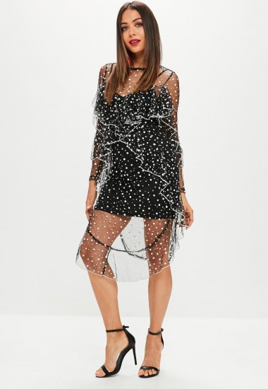 Missguided black spotty mesh dress – sheer party dresses
