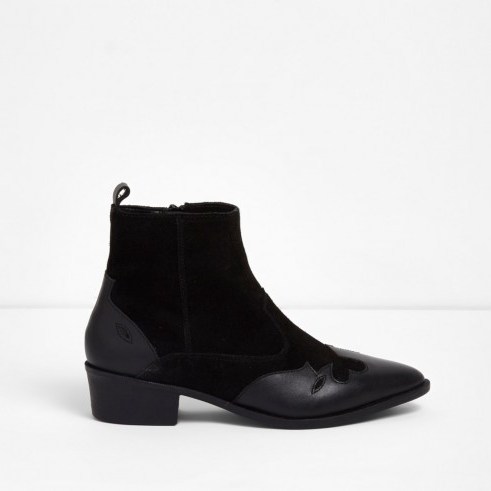 River Island Black suede and leather western ankle boots - flipped