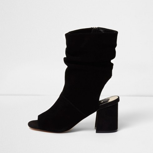 River Island Black suede slouch shoe boots – cut out slouchy ankle boot