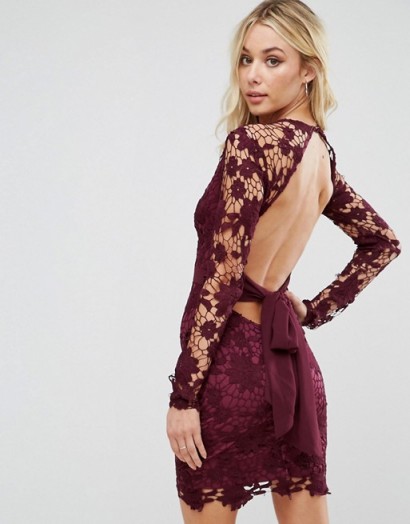 Boohoo Lace Open Back Tie Detail Mini Dress – purple party dresses
