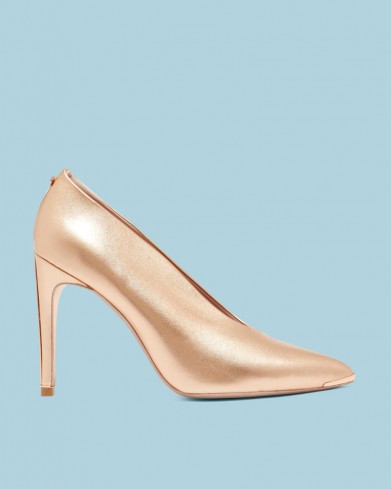 TED BAKER BEXZ Bow heel high vamp courts in Rose Gold | metallic party heels