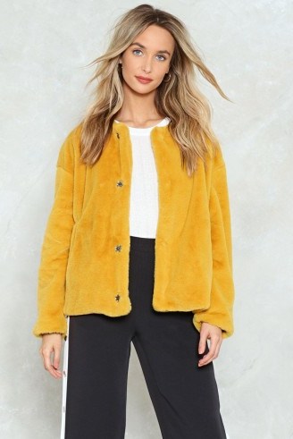 Nasty Gal Boxy Faux Fur Jacket ~ mustard-yellow jackets - flipped