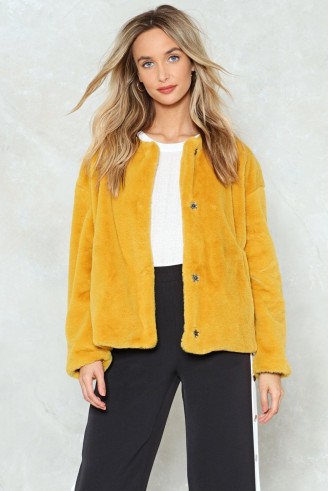 Nasty Gal Boxy Faux Fur Jacket ~ mustard-yellow jackets
