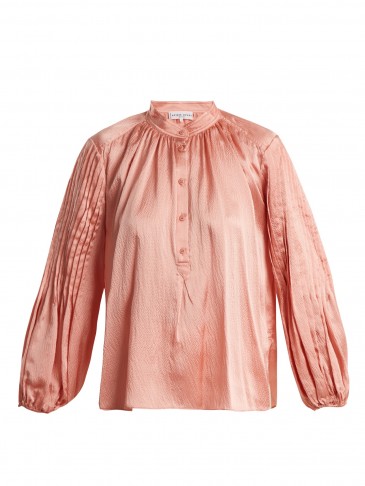 APIECE APART Bravo hammered-silk top ~ pink pleated sleeve tops