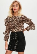 missguided brown leopard print frill blouse – ruffled blouses – glamorous animal prints