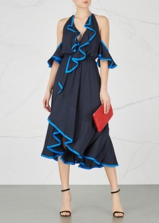 MILLY Bryce ruffle-trimmed midi dress – blue ruffled occasion dresses - flipped