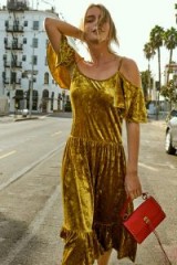 Rebecca Minkoff BUFFY DRESS – yellow velvet cold shoulder dresses
