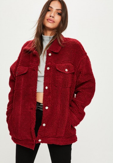 MISSGUIDED burgundy oversized borg trucker jacket ~ dark red jackets ~ weekend style