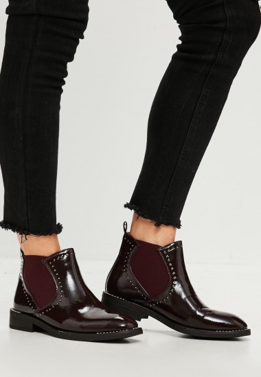 MISSGUIDED burgundy patent studded chelsea boots