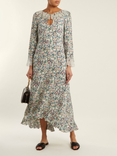 VILSHENKO Cassidy ruffle-trimmed silk-chiffon dress ~ ruffled floral print dresses