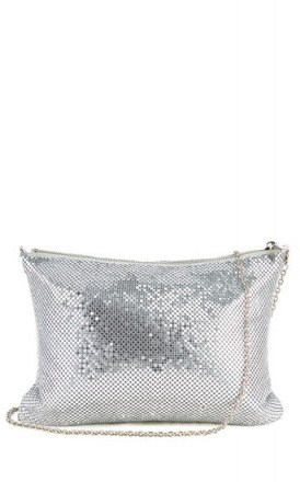 WAREHOUSE CHAINMAIL TOP ZIP CROSSBODY / silver metallic evening bags - flipped