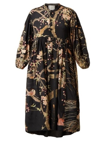 BY WALID Chantal cherry blossom-print silk dress ~ oversized printed dresses - flipped