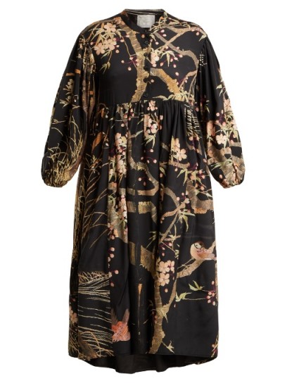 BY WALID Chantal cherry blossom-print silk dress ~ oversized printed dresses