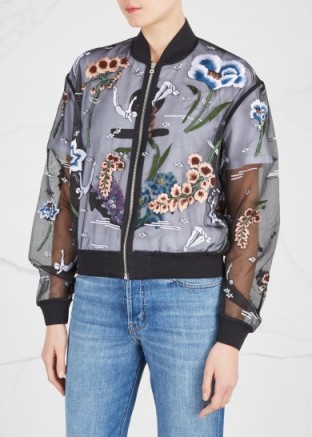 MARKUS LUPFER Charlotte embroidered organza bomber jacket / sheer floral jackets