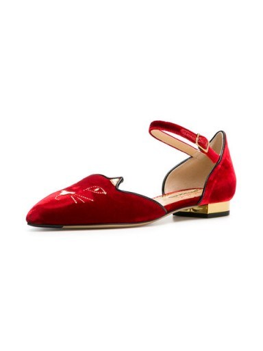 CHARLOTTE OLYMPIA Midcentury Kitty Dorsaye Red ballerina shoes / cute flats - flipped
