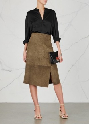 VINCE Chocolate suede midi skirt ~ chic brown skirts - flipped
