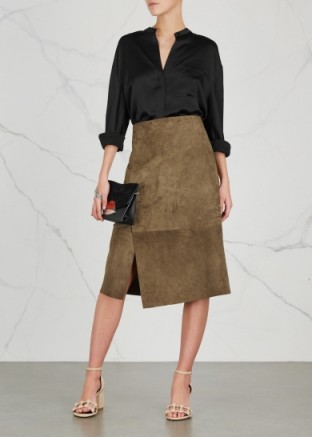 VINCE Chocolate suede midi skirt ~ chic brown skirts