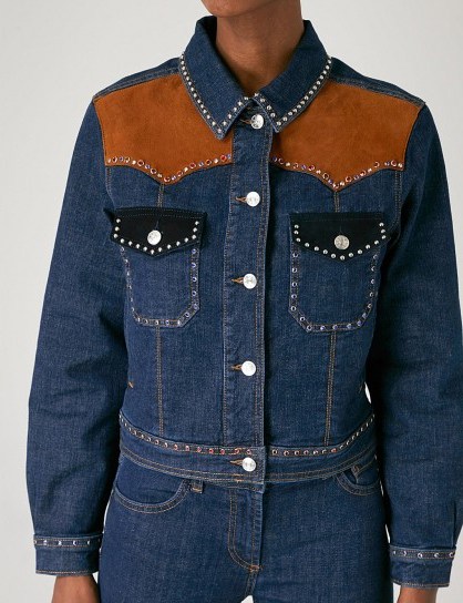 CLAUDIE PIERLOT Suede-trimmed stretch-denim jacket | stud detail jackets - flipped