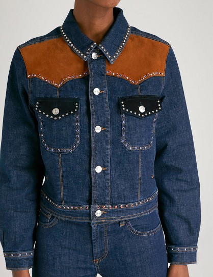 CLAUDIE PIERLOT Suede-trimmed stretch-denim jacket | stud detail jackets