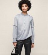 REISS COMO RUFFLE-DETAIL BLOUSE NORDIC BLUE – frill trimmed blouses