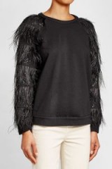 BRUNELLO CUCINELLI Cotton Top with Embellished Sleeves – black fringe sleeve tops