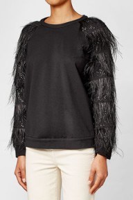 BRUNELLO CUCINELLI Cotton Top with Embellished Sleeves – black fringe sleeve tops - flipped