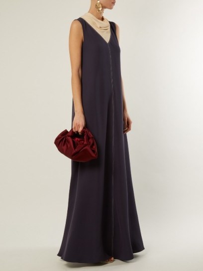 VALENTINO Cowl-neck contrast-stitch silk-cady gown ~ elegant navy and nude sleeveless gowns - flipped