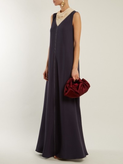 VALENTINO Cowl-neck contrast-stitch silk-cady gown ~ elegant navy and nude sleeveless gowns