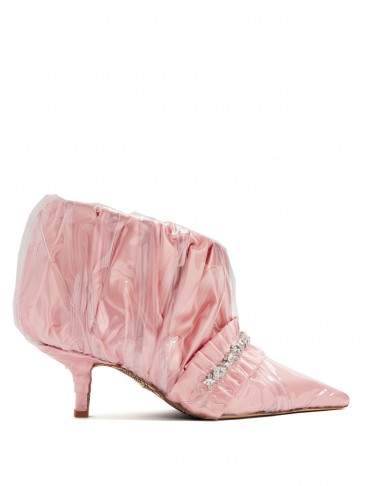 PACIOTTI BY MIDNIGHT Crystal-embellished ruched satin ankle boot ~ pink booties