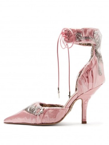 PACIOTTI BY MIDNIGHT Crystal-embellished ruched satin pump ~ beautiful pink shoes - flipped