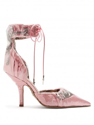 PACIOTTI BY MIDNIGHT Crystal-embellished ruched satin pump ~ beautiful pink shoes