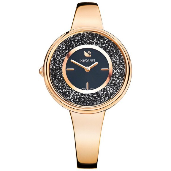 SWAROVSKI CRYSTALLINE PURE WATCH ROSE GOLD TONE – black crystal bling watches - flipped