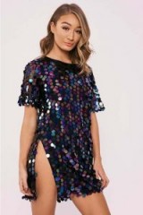 IN THE STYLE DAISI BLACK SEQUIN SPLIT LEG T SHIRT DRESS ~ party dresses ~ going out glamour