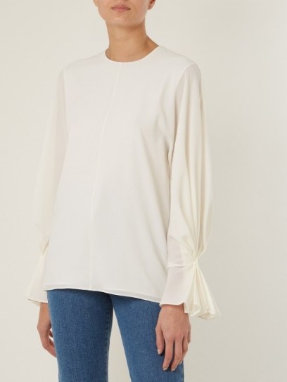 EMILIA WICKSTEAD Dana stretch-crepe top ~ ivory gathered cuff tops ~ casual luxe - flipped