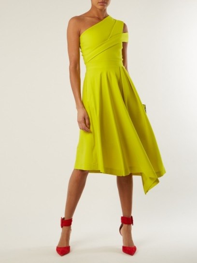 PREEN BY THORNTON BREGAZZI Danica chartreuse-yellow one-shoulder A-line dress - flipped