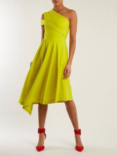PREEN BY THORNTON BREGAZZI Danica chartreuse-yellow one-shoulder A-line dress