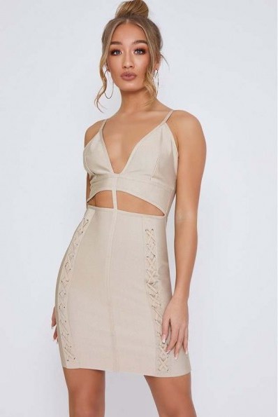 IN THE STYLE DARIANA STONE CUT OUT LACE UP BANDAGE DRESS – going out dresses – glamour - flipped