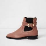 River Island Dark beige buckle side leather chelsea boots