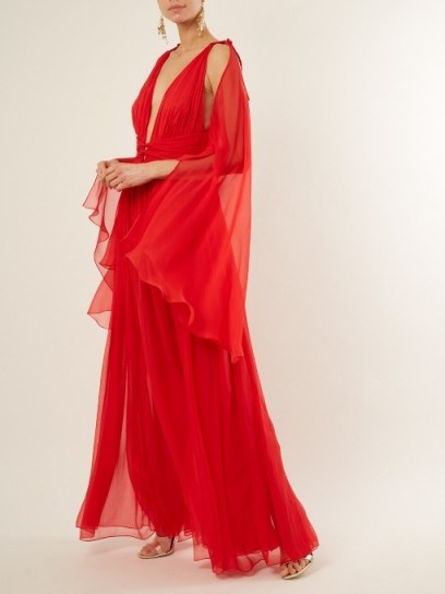 DUNDAS Deep V-neck sleeveless silk-chiffon gown ~ evening elegance ~ flowing red gowns - flipped