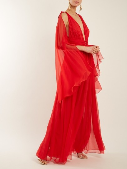 DUNDAS Deep V-neck sleeveless silk-chiffon gown ~ evening elegance ~ flowing red gowns