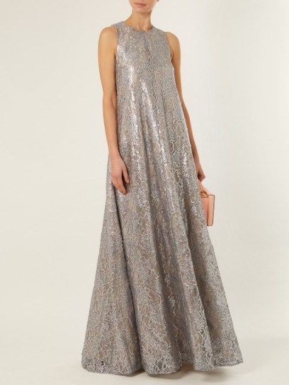 EMILIA WICKSTEAD Delfina sleeveless lace gown ~ silver-metallic gowns - flipped