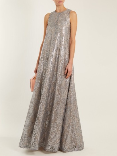 EMILIA WICKSTEAD Delfina sleeveless lace gown ~ silver-metallic gowns