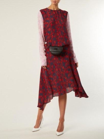 PREEN LINE Eimear panelled floral-print crepe dress ~ asymmetric hemline dresses - flipped