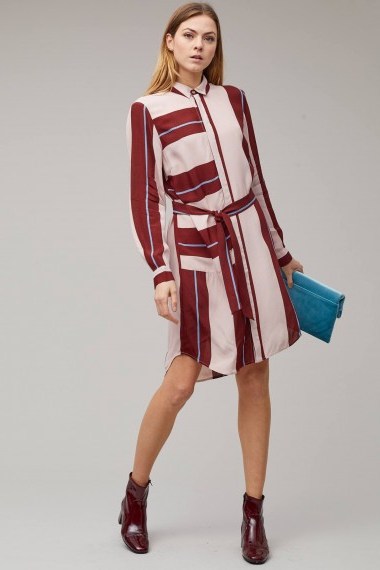 Selected Femme Eliot Striped Shirt Dress in wine / red tone button front dresses - flipped