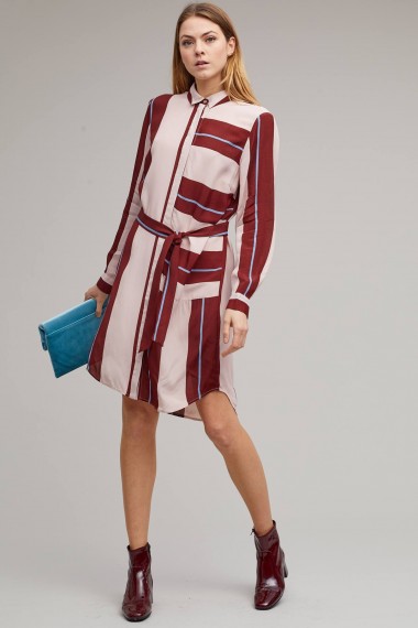 Selected Femme Eliot Striped Shirt Dress in wine / red tone button front dresses