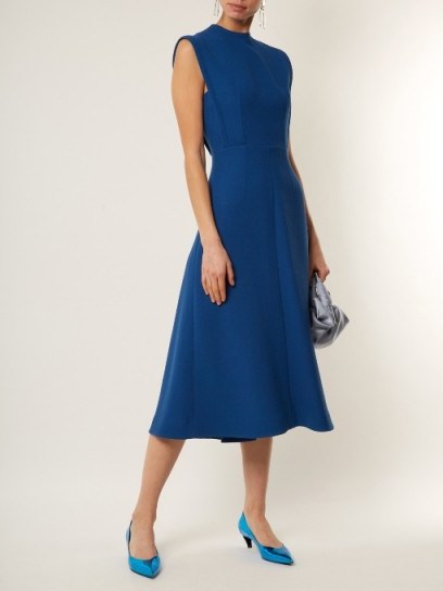 EMILIA WICKSTEAD Elizabeth double-wool A-line midi dress ~ chic blue fit and flare - flipped