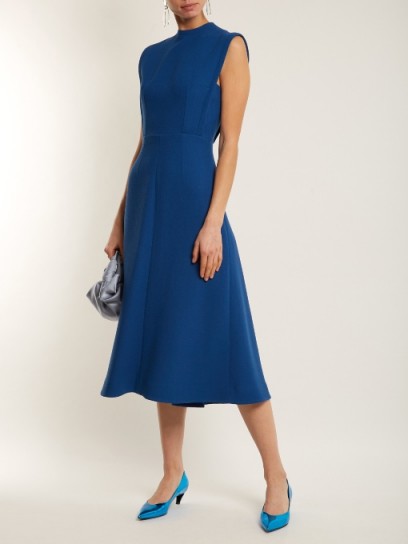 EMILIA WICKSTEAD Elizabeth double-wool A-line midi dress ~ chic blue fit and flare
